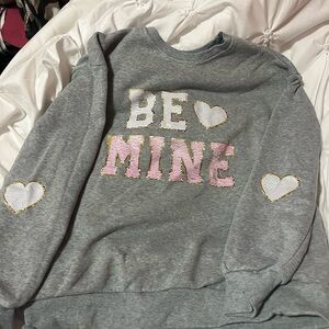 SHEIN Gray 'Be Mine' Sweater with Pink and White Accents